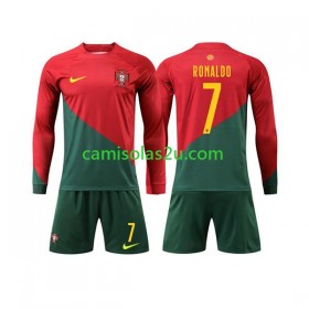 Camisolas de futebol Portugal Ronaldo 7 Criança Equipamento Principal World Cup 2022 Manga Comprida